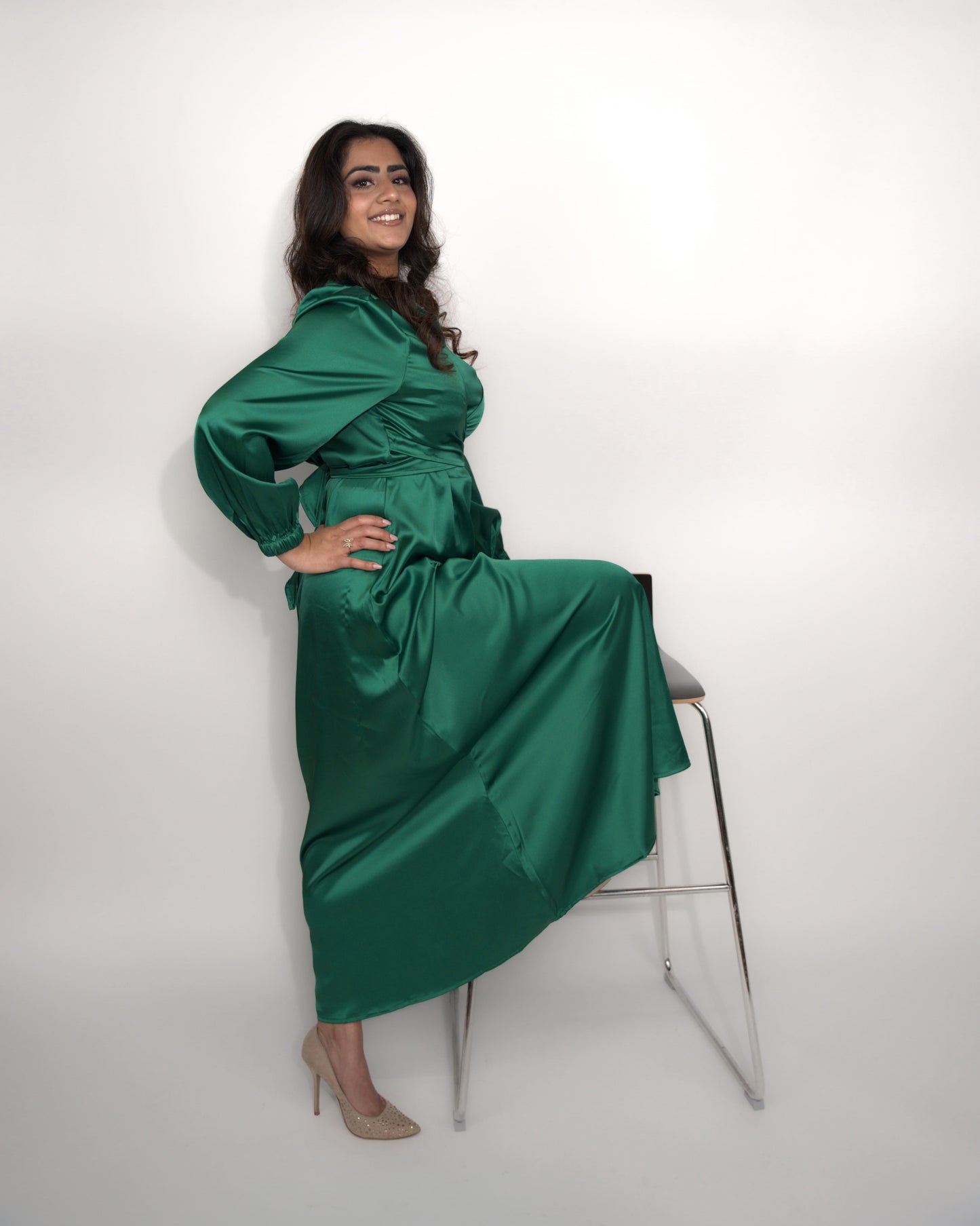 Evening Satin Dress Jade Green