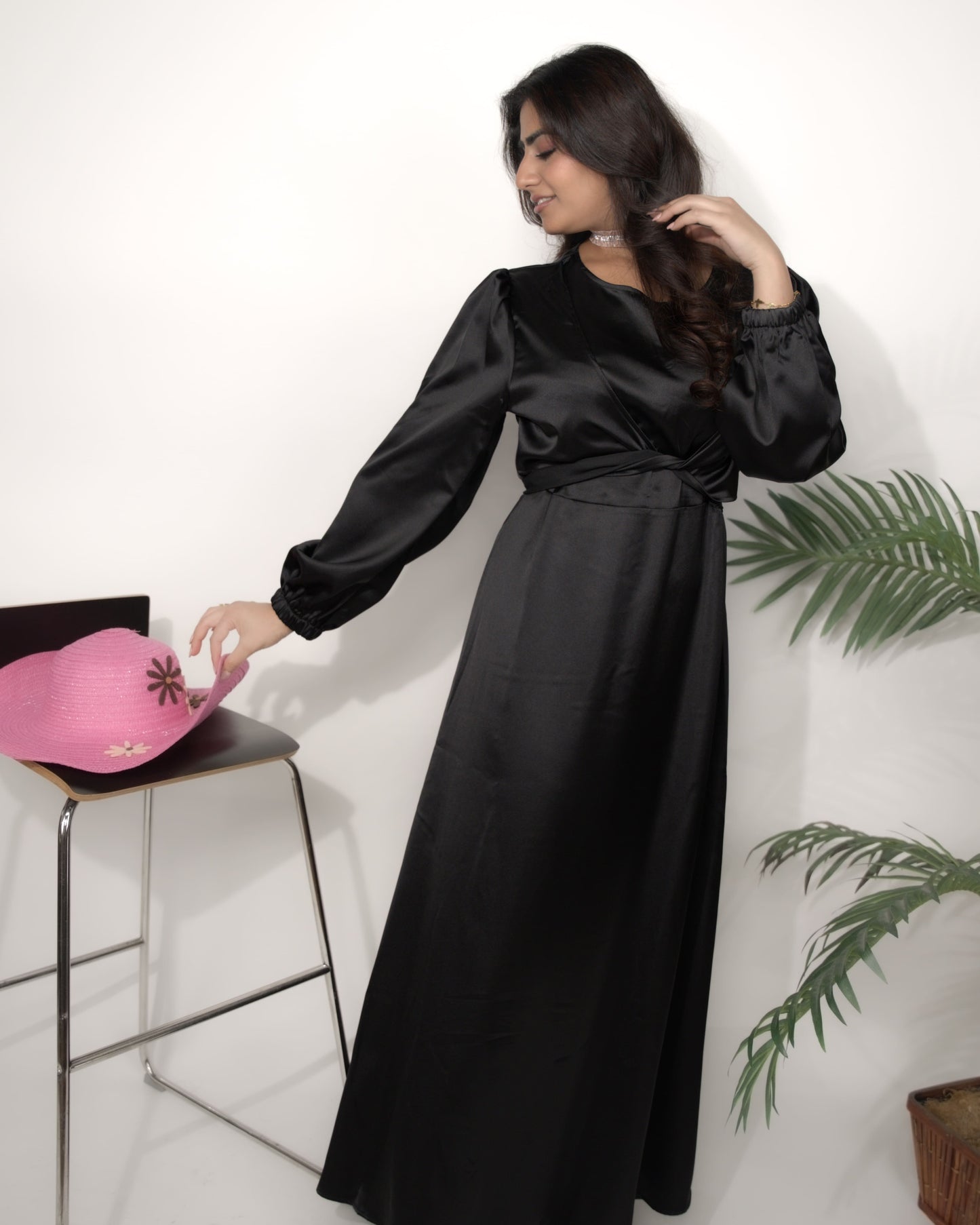 Evening Satin Dress Jet Black